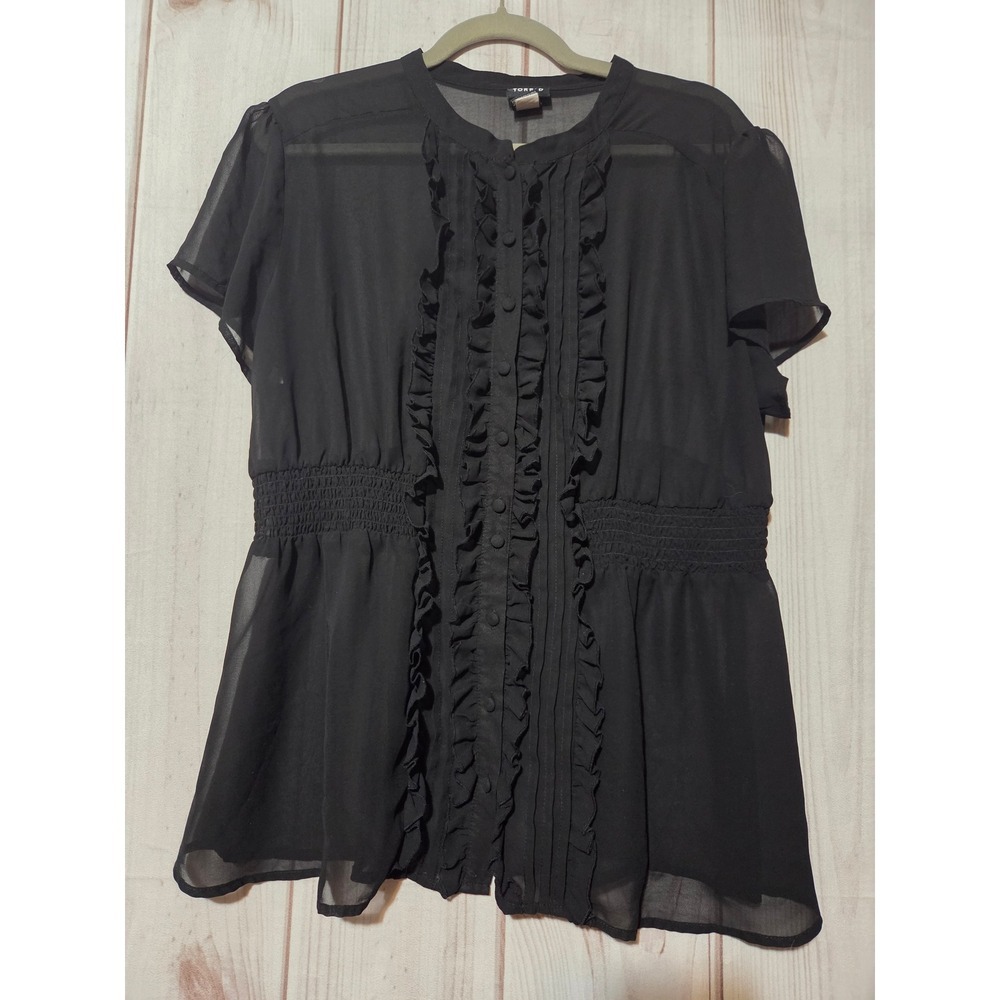 Torrid Black Sheer Chiffon Ruffle Smocked Waist Blouse Top Size 1x Whimsigoth